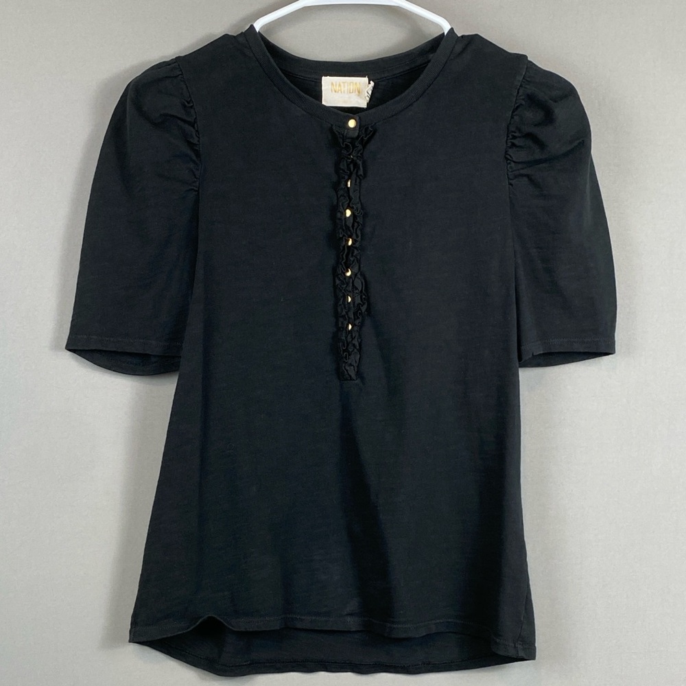 Nation LTD gold snap ruffles shirt in Black Size Small